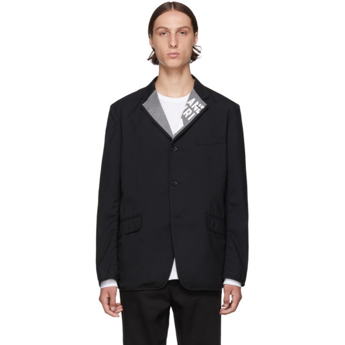 Photo: Comme des Garcons Homme Black Wool and Cotton Jersey Print Blazer