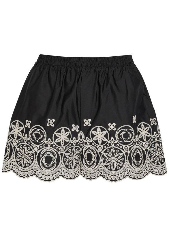 Photo: LA Double J Embroidered Cotton-poplin Shorts Black And White
