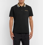 Versace - Contrast-Tipped Embroidered Cotton-Piqué Polo Shirt - Black