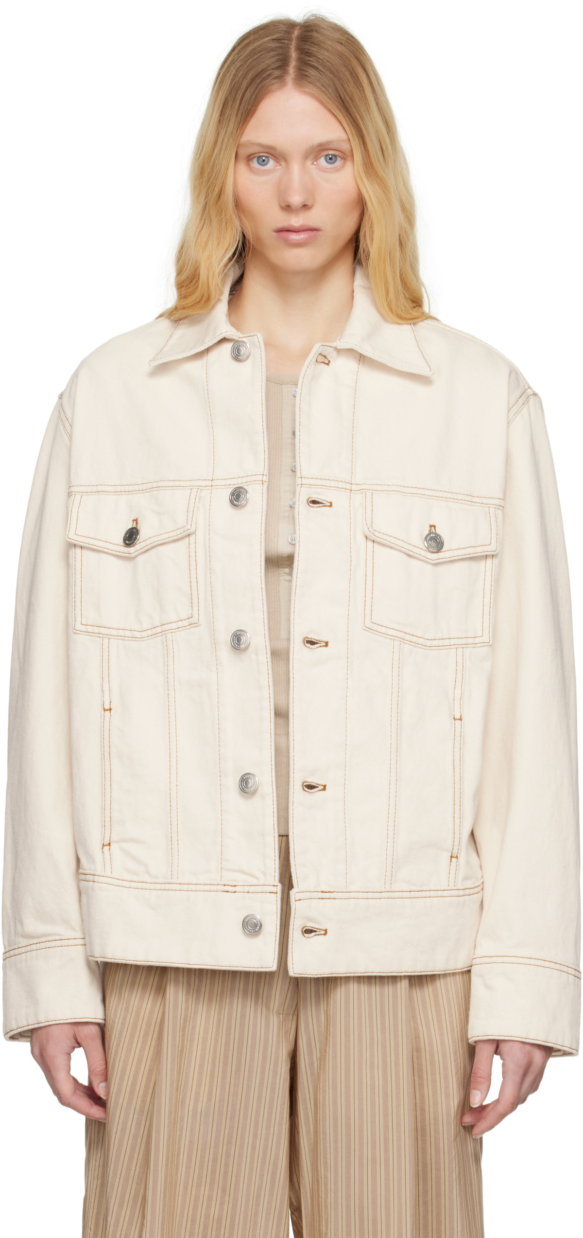 AMI Paris Off-White Cotton 'AMI Paris' Trucker Denim Jacket