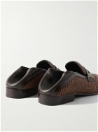 Manolo Blahnik - Padstow Leather-Trimmed Raffia Loafers - Brown