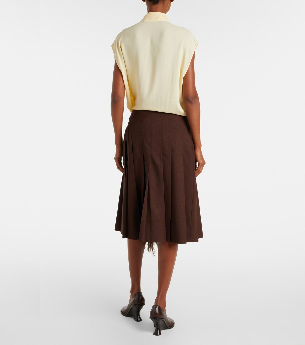Plan C Feather-trimmed pleated wrap skirt