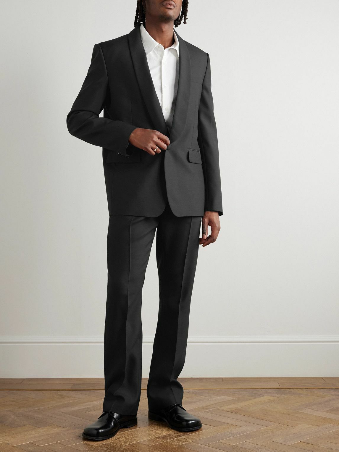 LOEWE - Straight-Leg Wool and Silk-Blend Tuxedo Trousers - Black