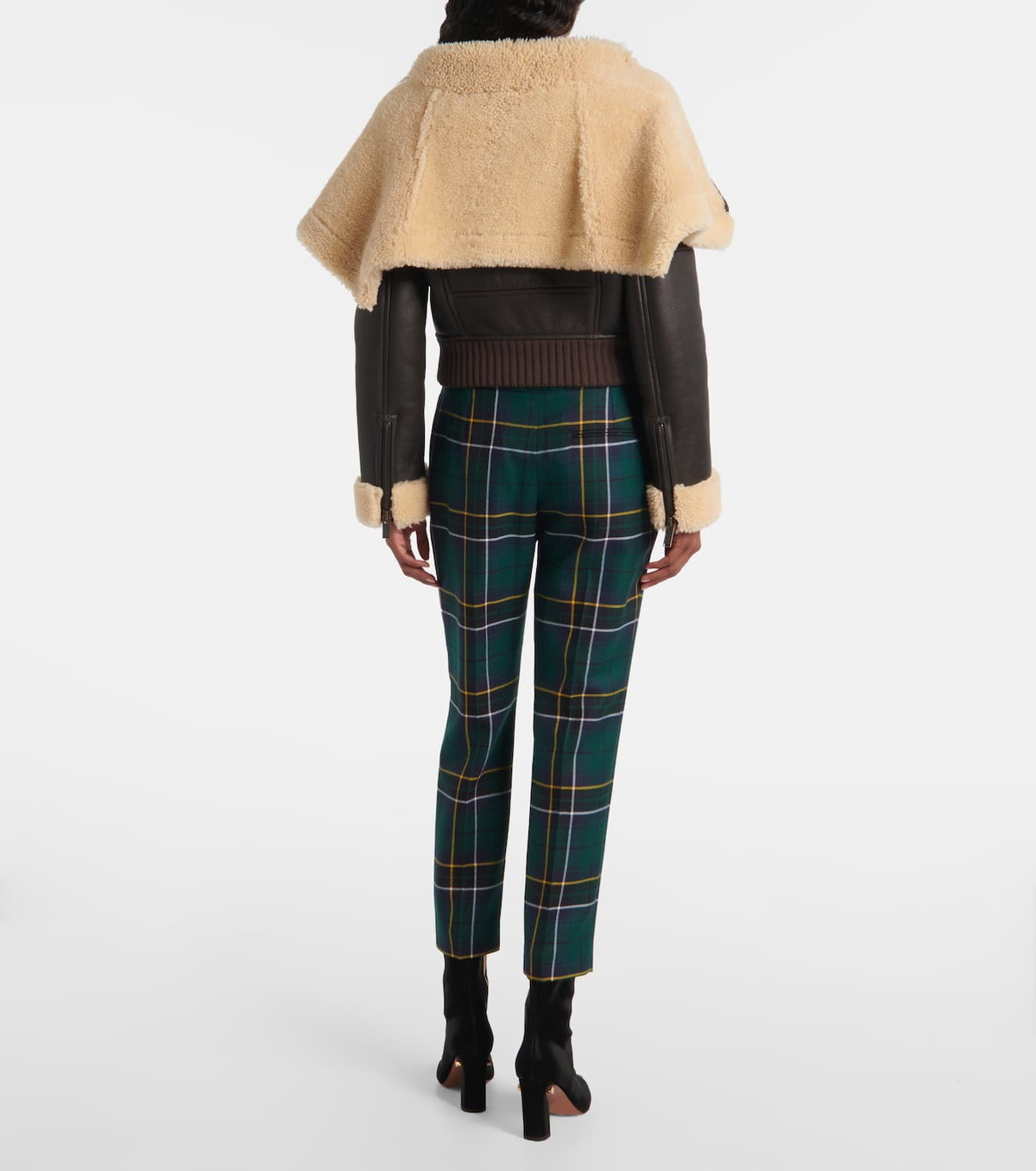 McQueen Cropped shearling-trimmed leather jacket