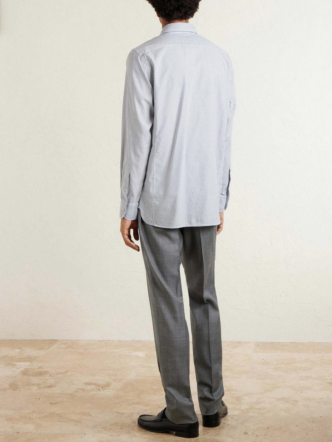 TOM FORD - Button-Down Collar Striped Cotton and Lyocell-Blend Oxford Shirt - Blue