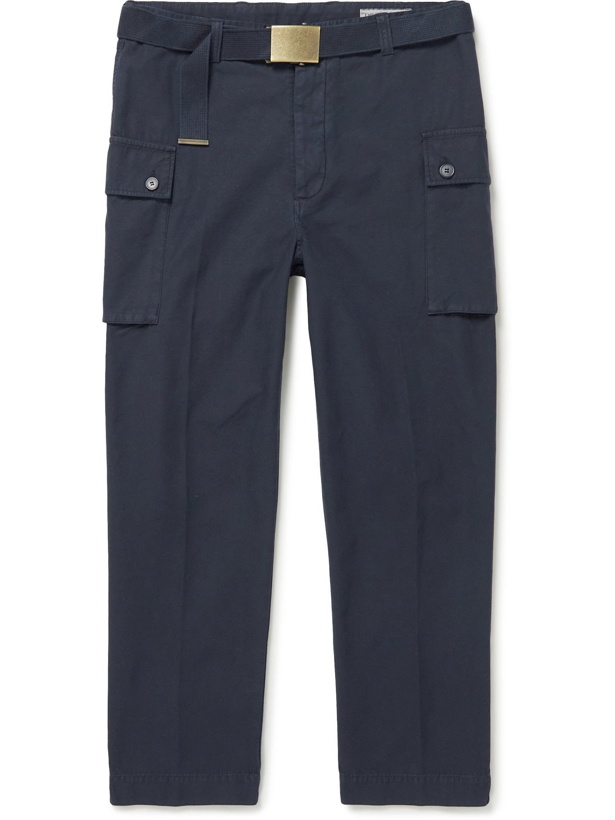 Photo: OFFICINE GÉNÉRALE - Maxence Belted Garment-Dyed Cotton Cargo Trousers - Blue