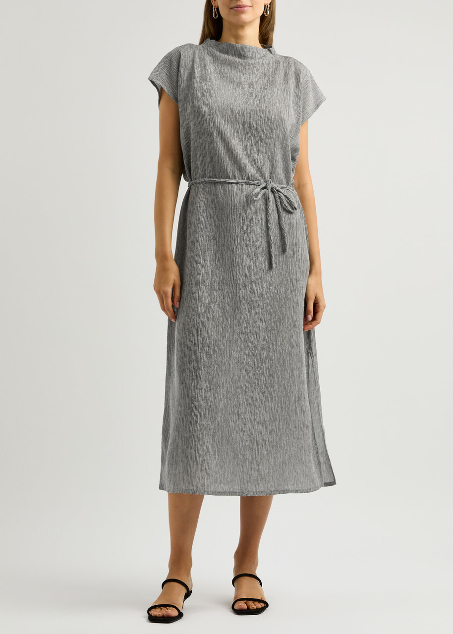 Eileen Fisher Pliss Midi Dress Light Grey EILEEN FISHER