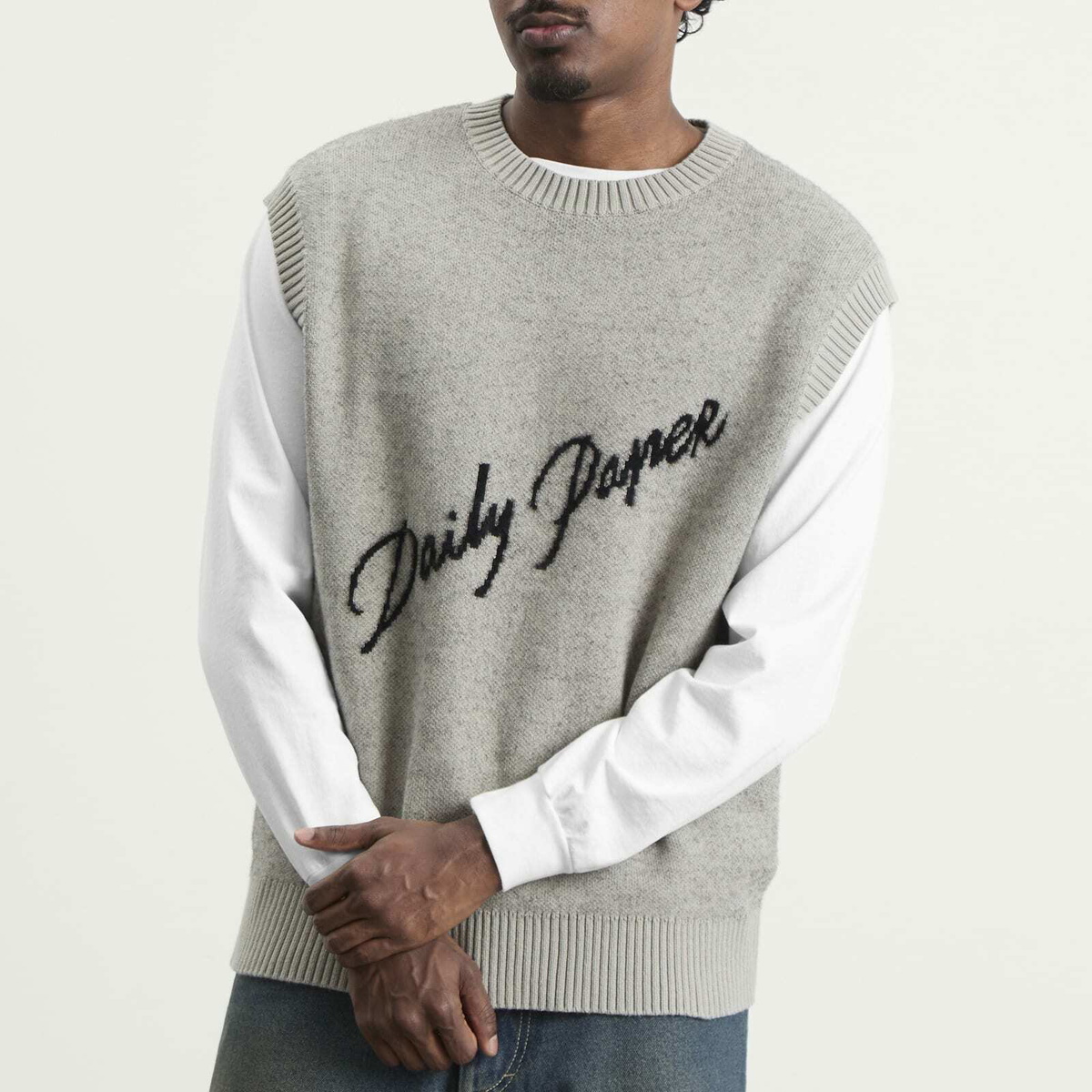Daily Paper Men's Script Logo Knit Vest in Desert Sage
