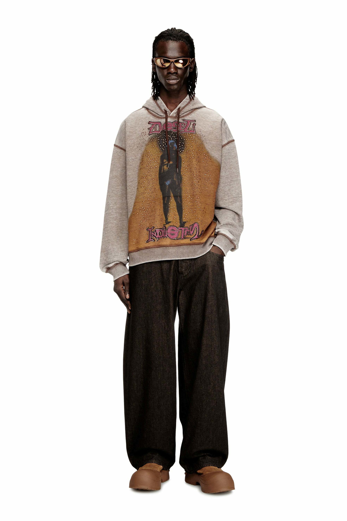 Diesel Hoodie with print and studs - Sweaters Mens in Multicolor