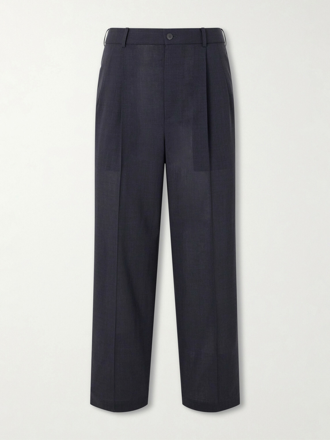 ATON - Straight-Leg Pleated Wool-Gauze Trousers - Blue