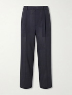 ATON - Straight-Leg Pleated Wool-Gauze Trousers - Blue