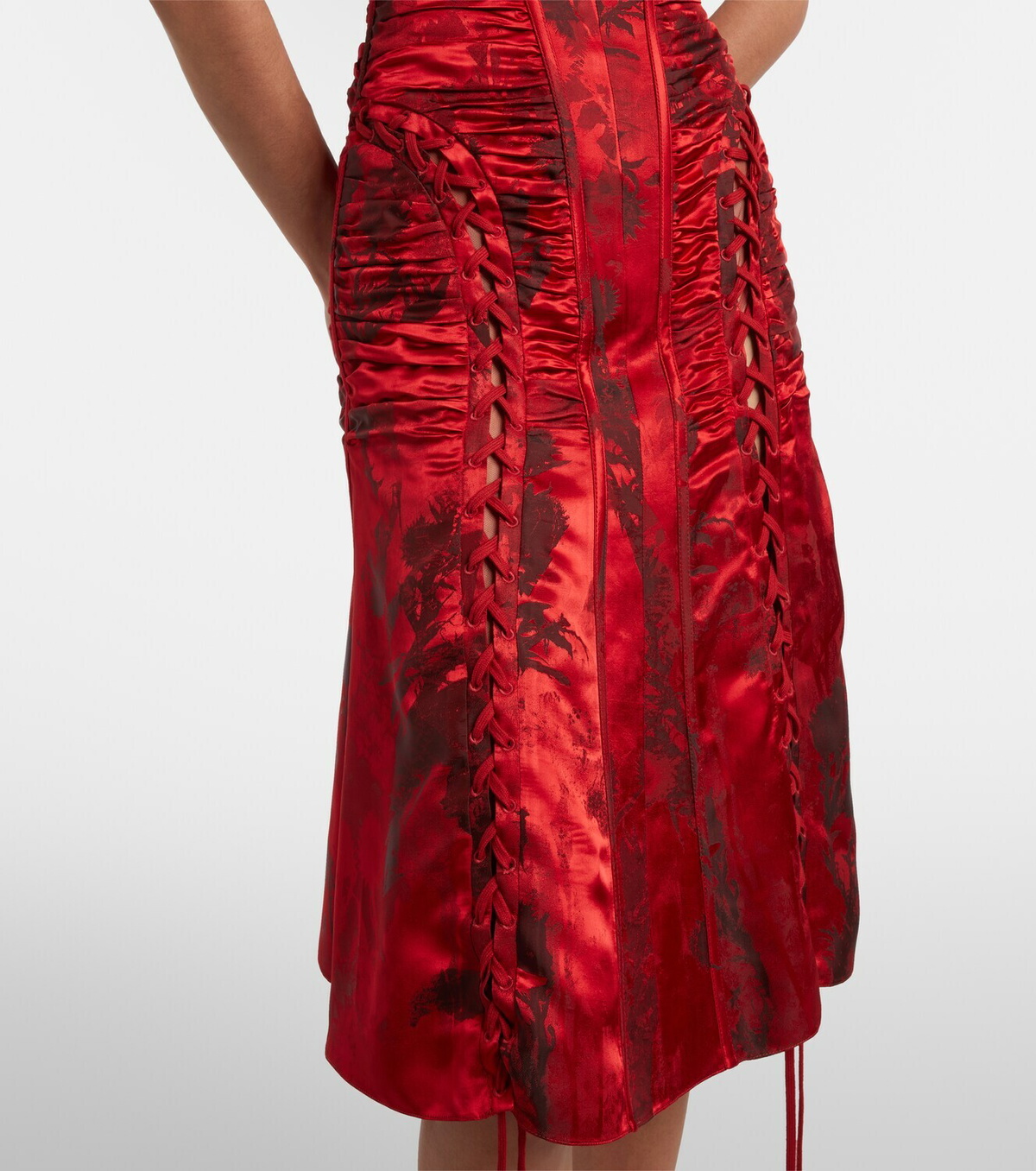McQueen Lace-up ruched midi dress
