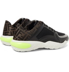 Fendi - Leather-Trimmed Logo-Jacquard and Mesh Sneakers - Black