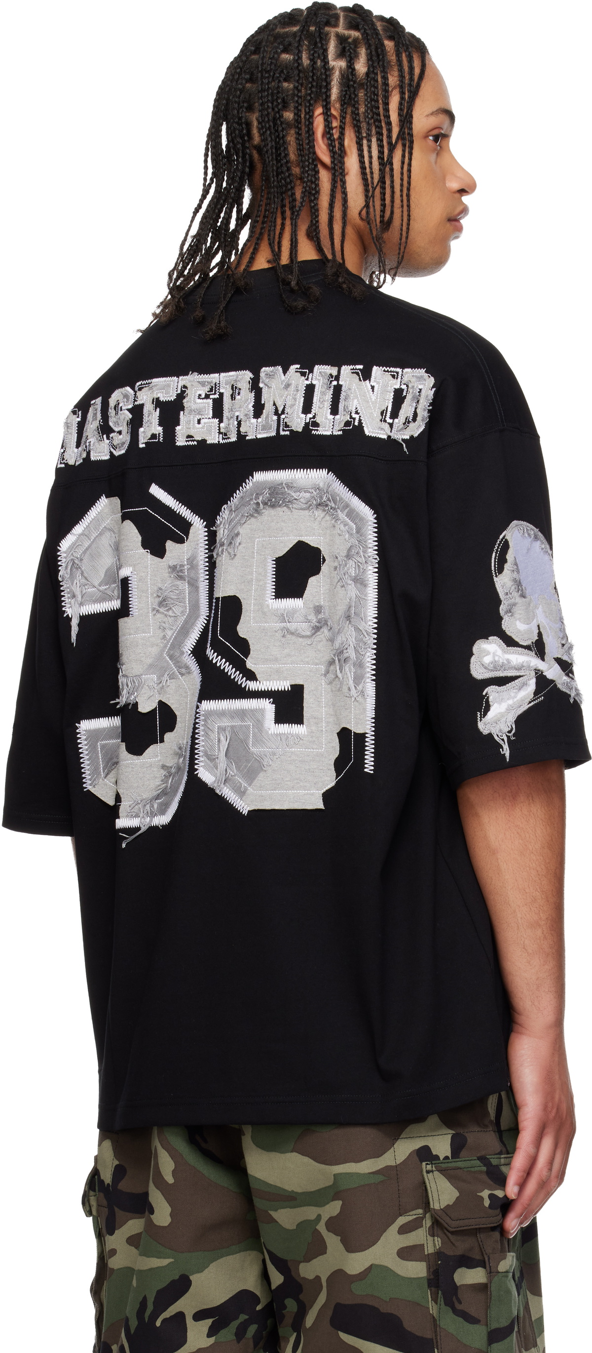 mastermind JAPAN Black '39' Distressed Patch Half Sleeve T-shirt