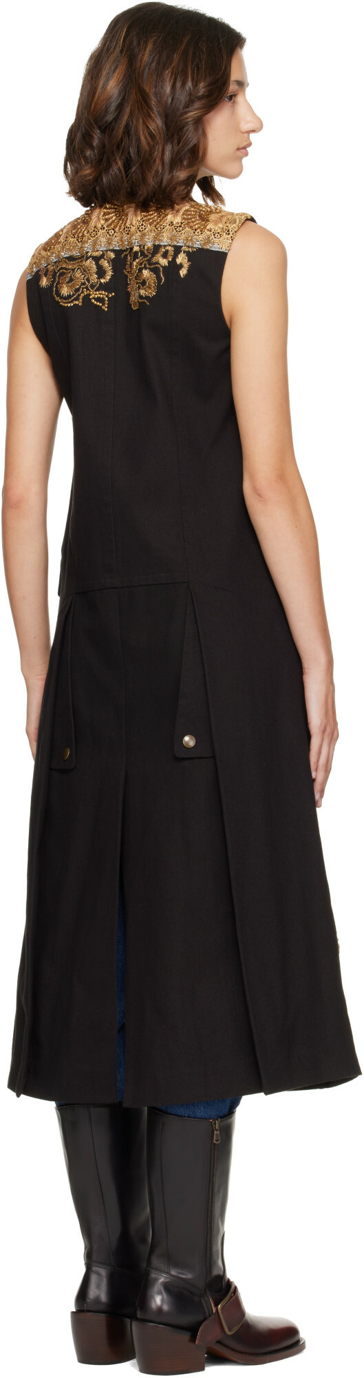 Dries Van Noten Black Embroidered Sleeveless Coat