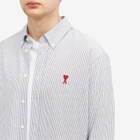 AMI Paris Men's Heart Striped Button Down Oxford Shirt in Black/Natural White