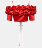 Rasario Floral-appliqué open-back satin crop top