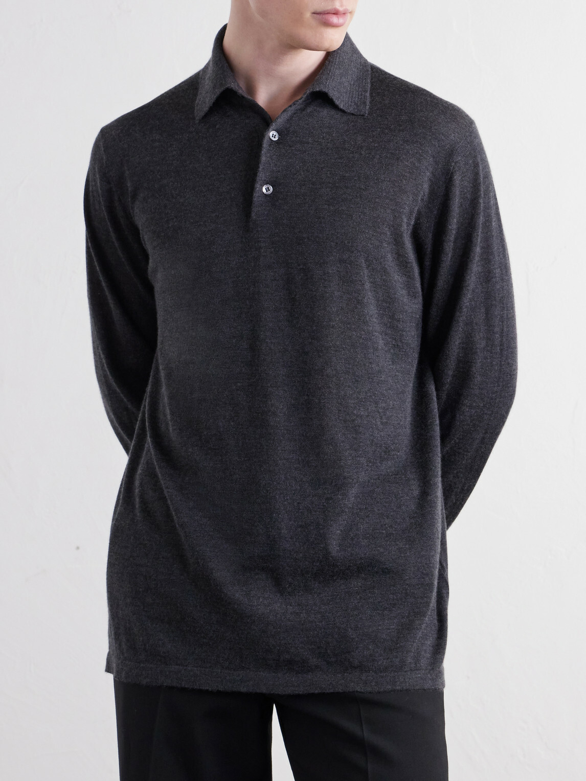 Thom Sweeney - Cashmere and Silk-Blend Polo Sweater - Gray