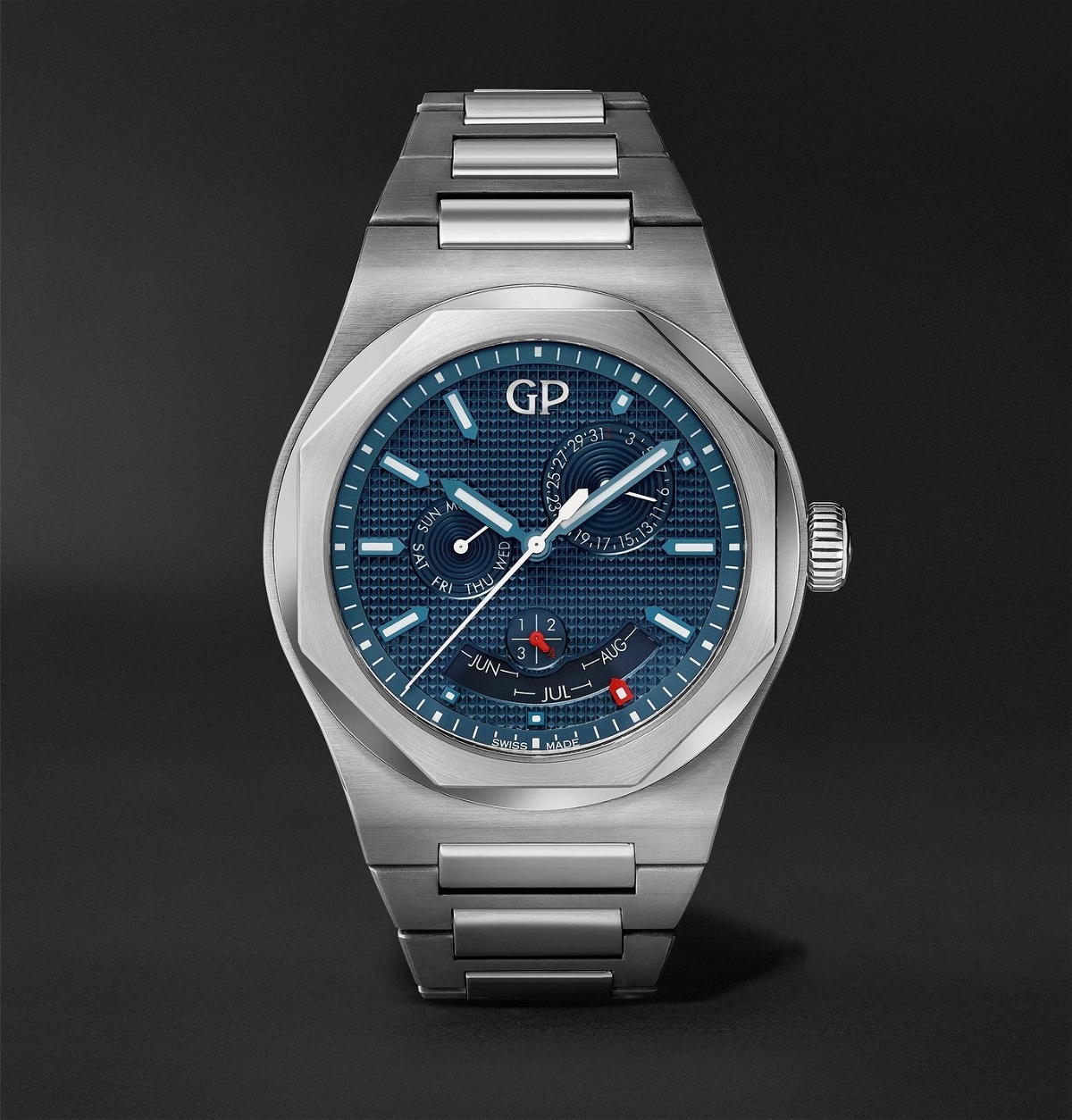 Photo: Girard-Perregaux - Laureato Perpetual Calendar 42mm Automatic Stainless Steel Watch, Ref. No. 81035-11-431-11A - Blue