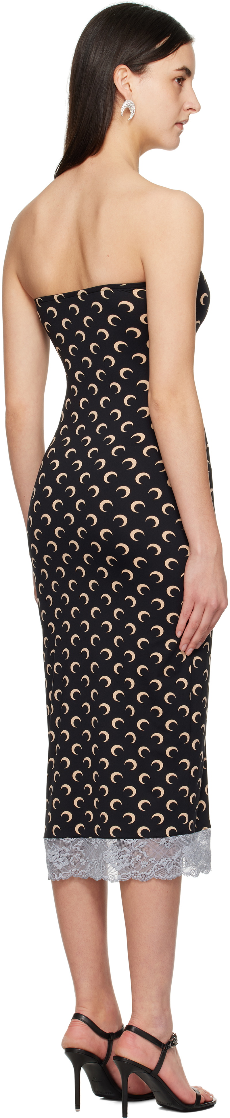Marine Serre Black Recycled Moon Jersey Bustier Midi Dress