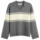 Samsøe Samsøe Women's Saanne Long Sleeve Polo Top in Gunmetal Wide Stripe