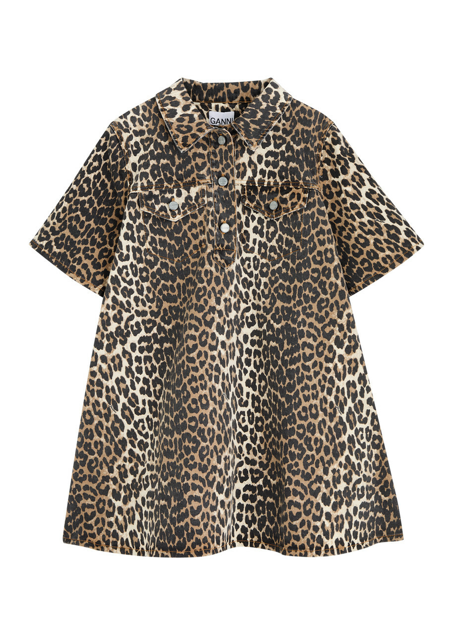 white christmas dresses Lenni Leopard Denim Button Down Dress main image 0