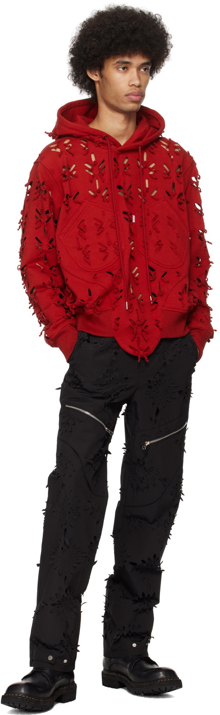 Juntae Kim Black Laser-Slashed Flower Trousers