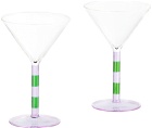 Fazeek Purple & Green Striped Martini Glasses Set