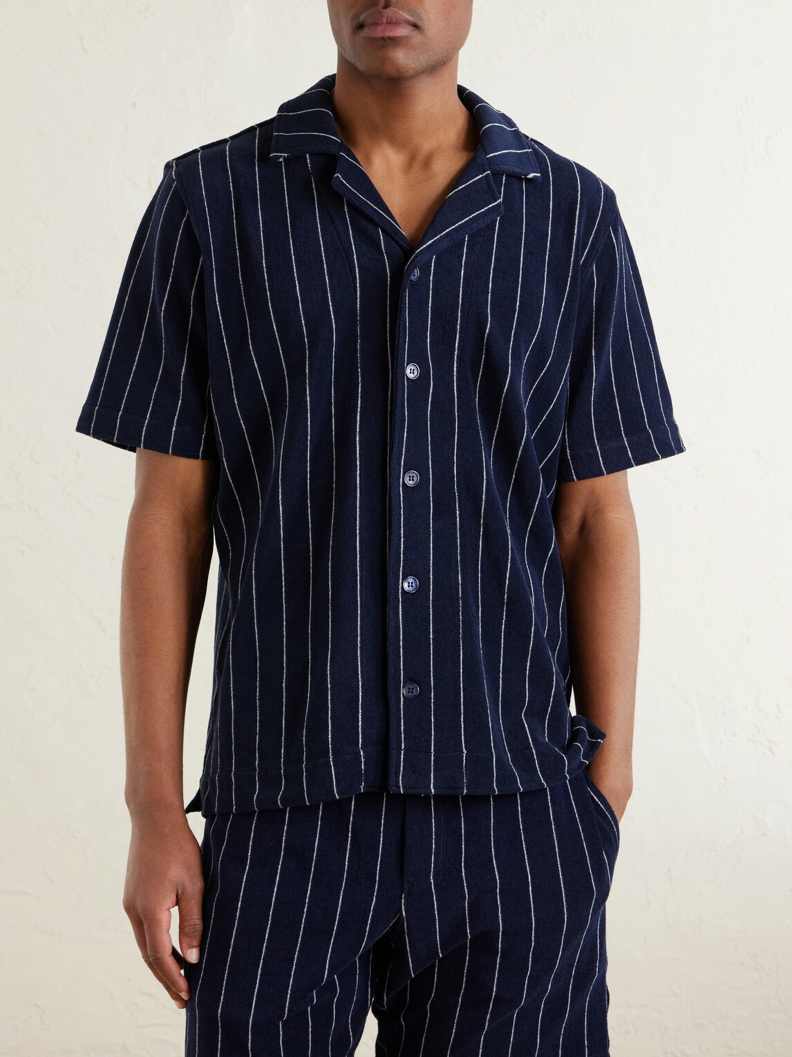 Orlebar Brown - Hawkin Stripe Towelling Cotton Shirt - Blue