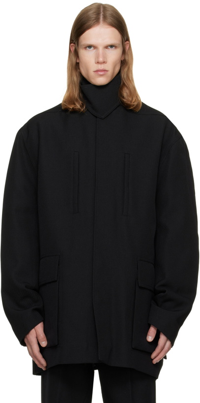 Photo: Rick Owens Black Tower Collared Mac Coat