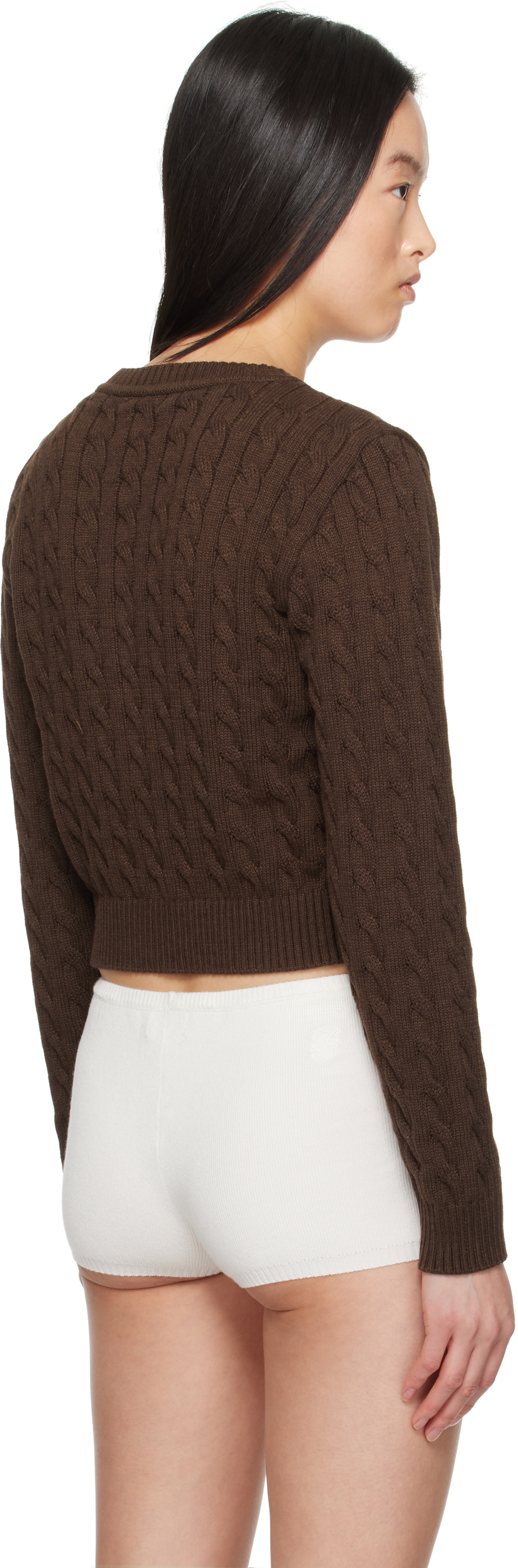 Frankies Bikinis Brown Dudley Cable Knit Cardigan