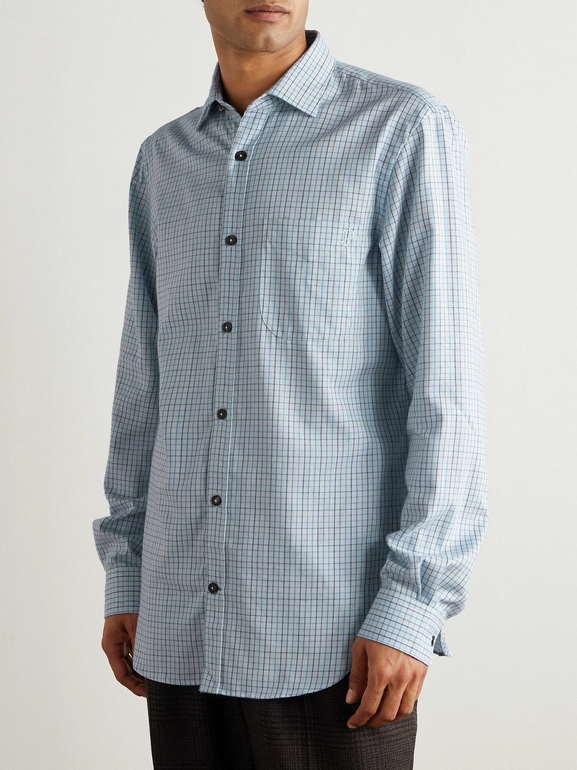 Purdey - Checked Cotton and Cashmere-Blend Shirt - Blue