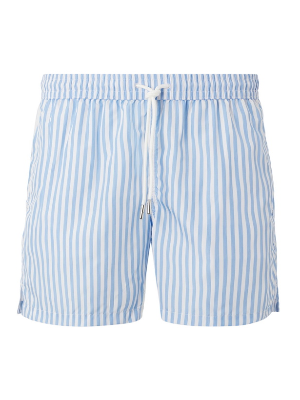 Photo: Thom Sweeney - Straight-Leg Mid-Length Striped Swim Shorts - Blue