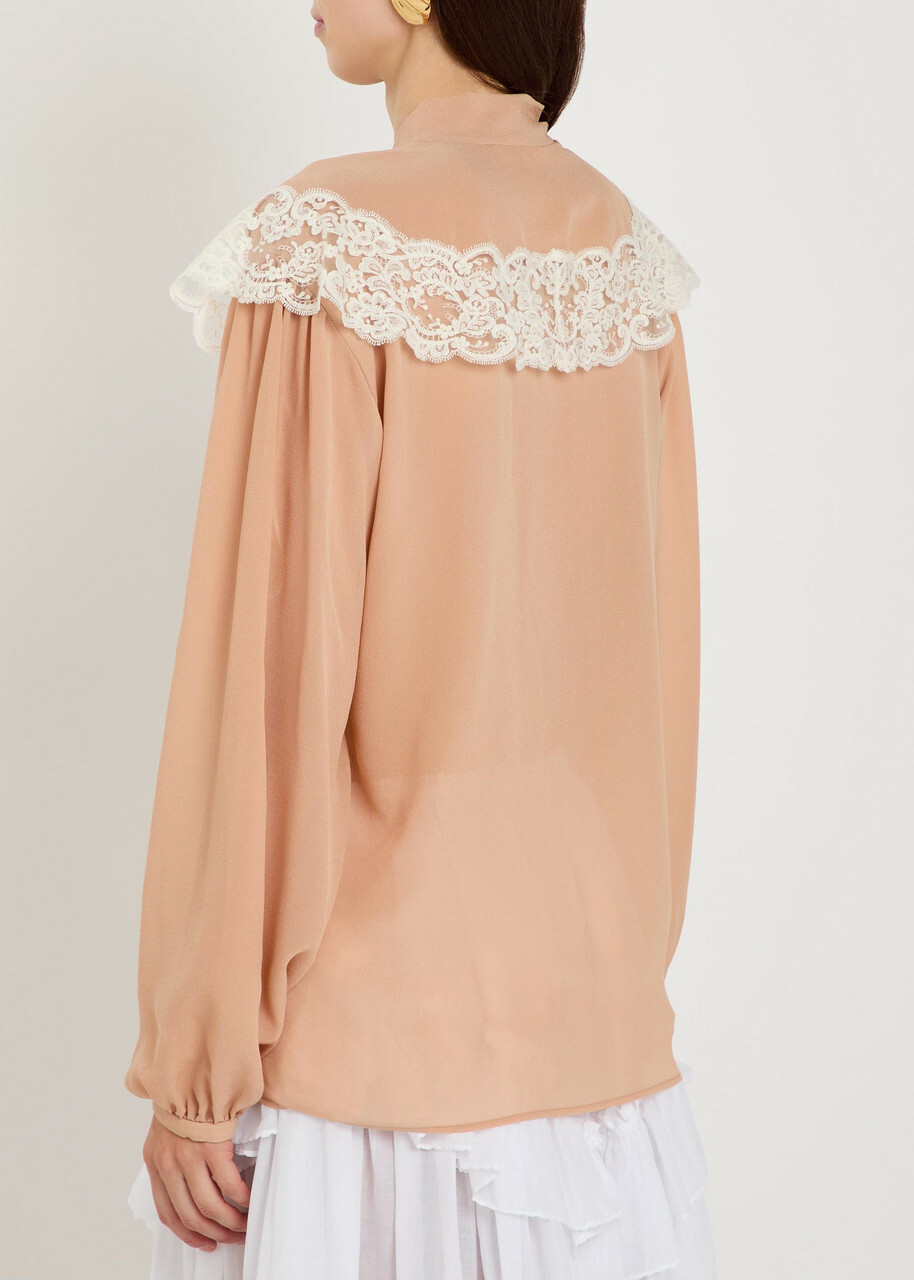 Chloe Lace-trim Silk-georgette Blouse Pink