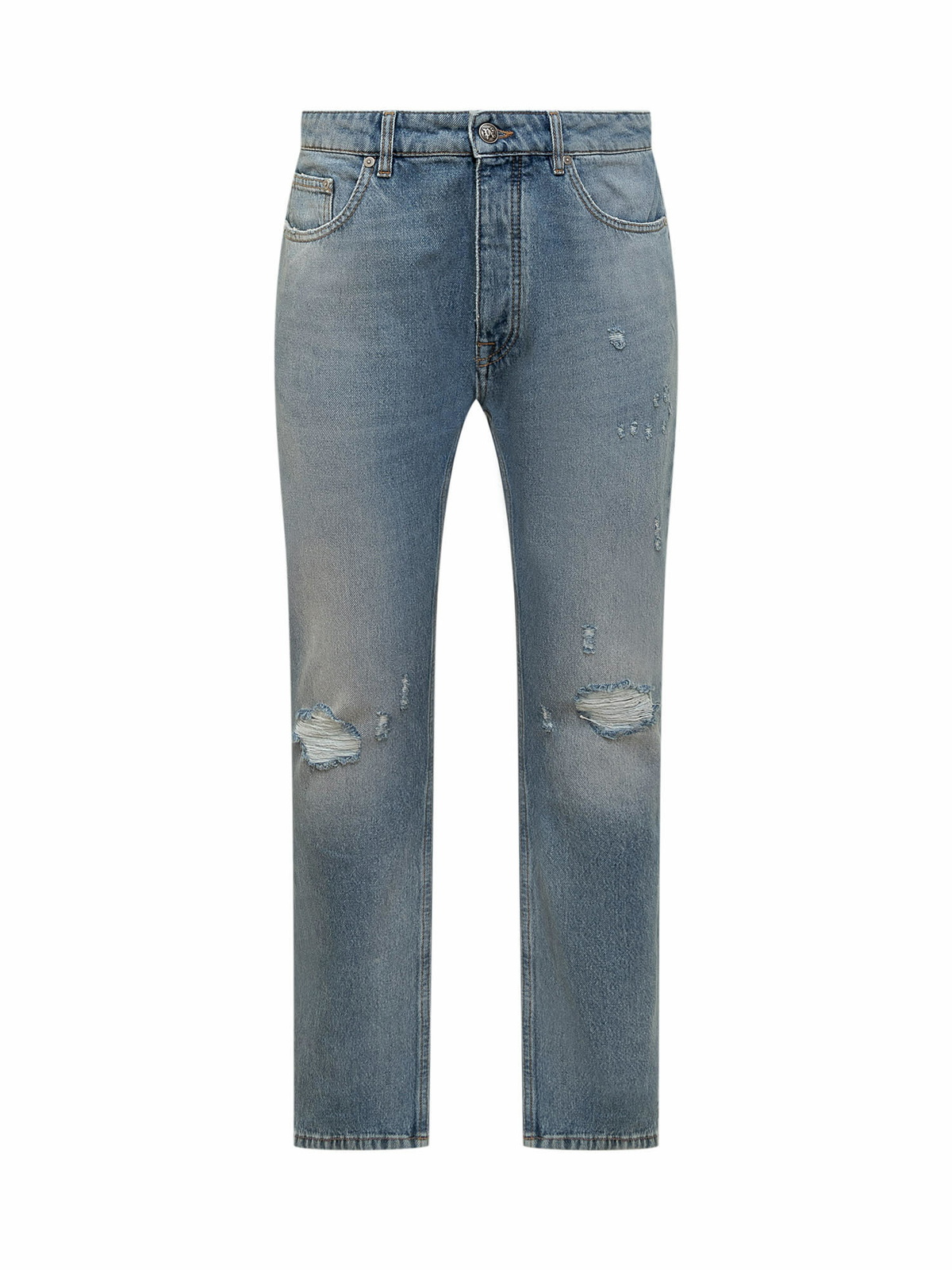 デニム・ジーパン PALM ANGELS STRAIGHT LEG COTTON DENIM JEANS Palm Angels Logo Denim Straight Leg Jeans Black/White Men's