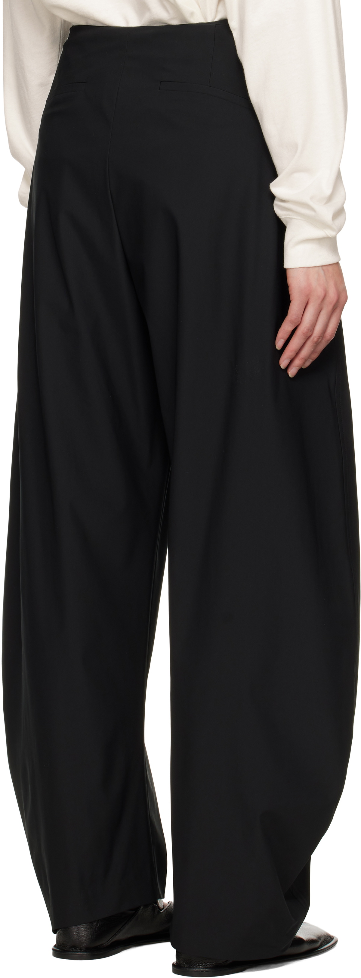 AMOMENTO Black Curved Silhouette Trousers