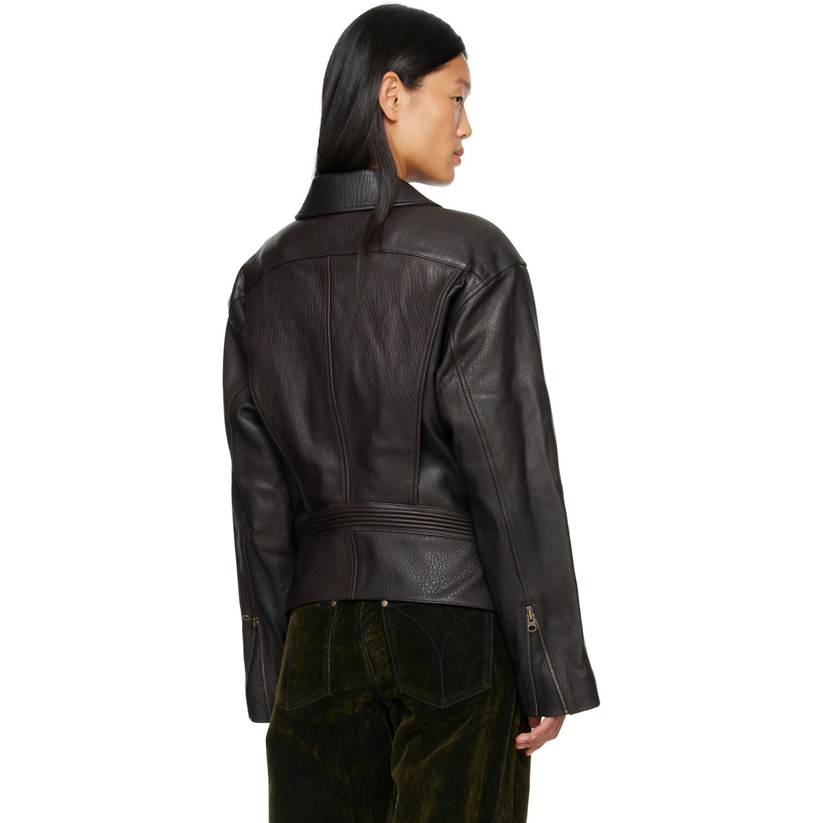 OPEN YY Brown Belted Leather Jacket