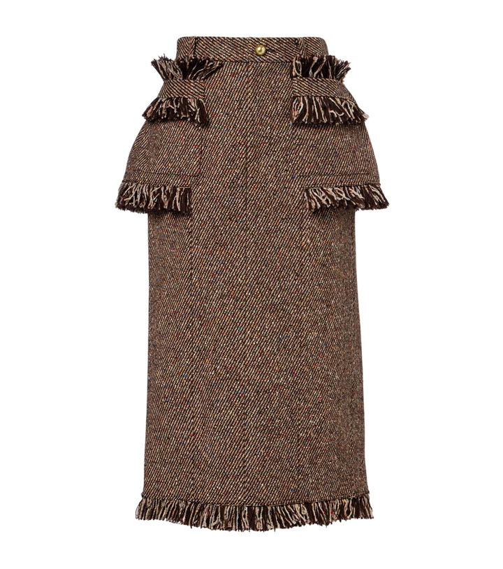 Photo: Sacai Fringed peplum tweed midi skirt