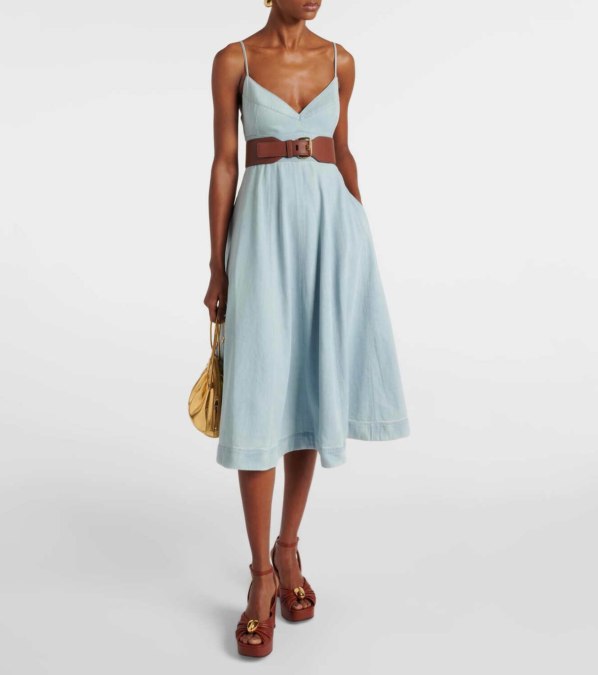 【Zimmermann】ACACIA DENIM SWING DRESS デニム ミディドレス Acacia Denim Swing Dress Ice Storm Online | Zimmermann