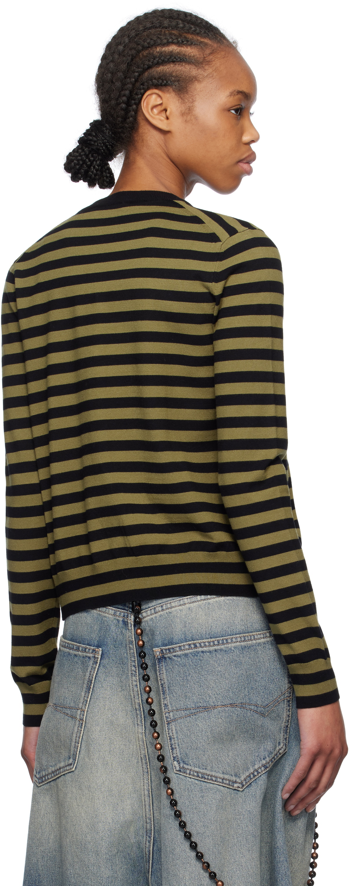 We11done Green & Black Striped Cardigan