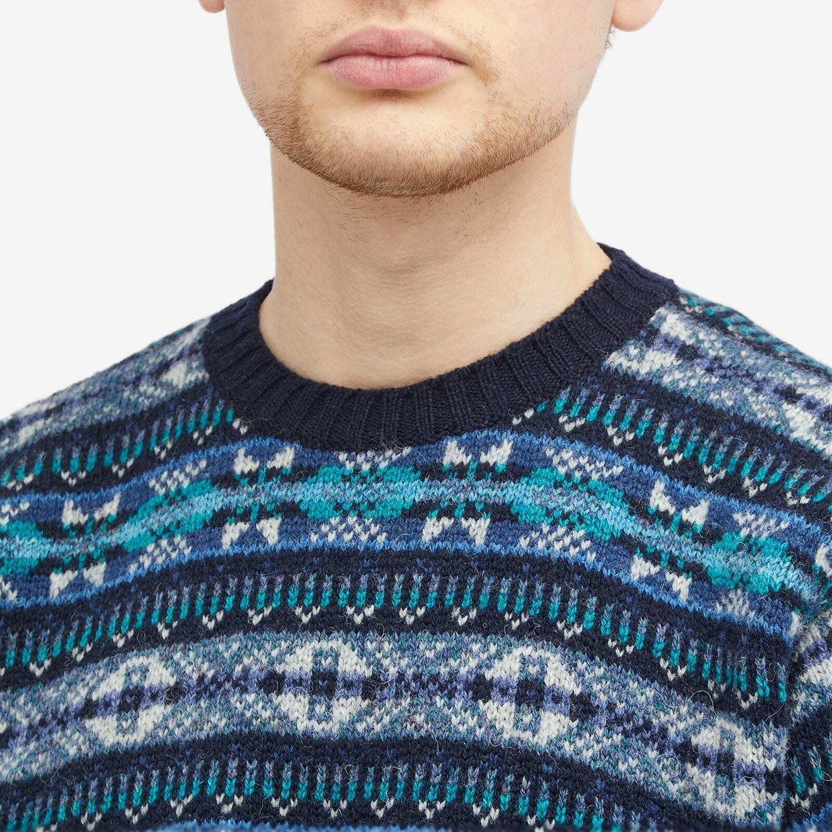 Jamieson's of Shetland Men's Nordic Fair Isle Crew Knit in Navy