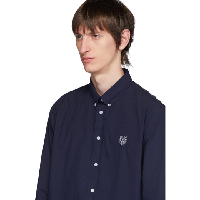 Boys Poplin Button-Up Dress Shirt with Tiger Collar