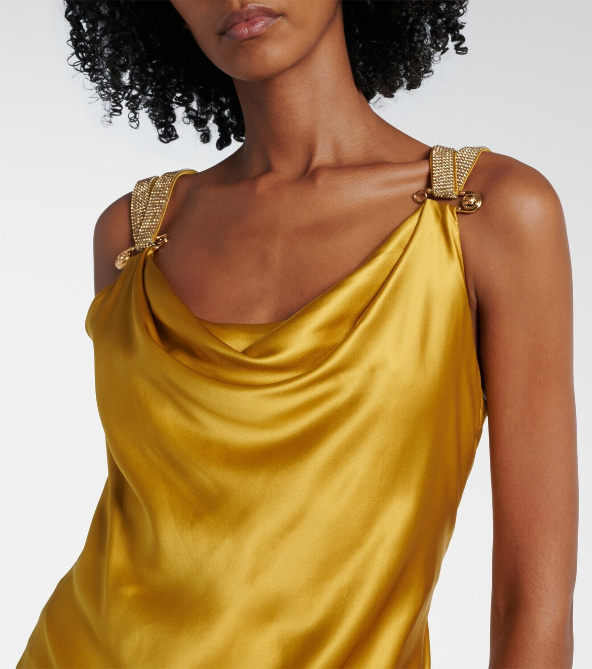 Versace Safety Pin embellished silk satin gown