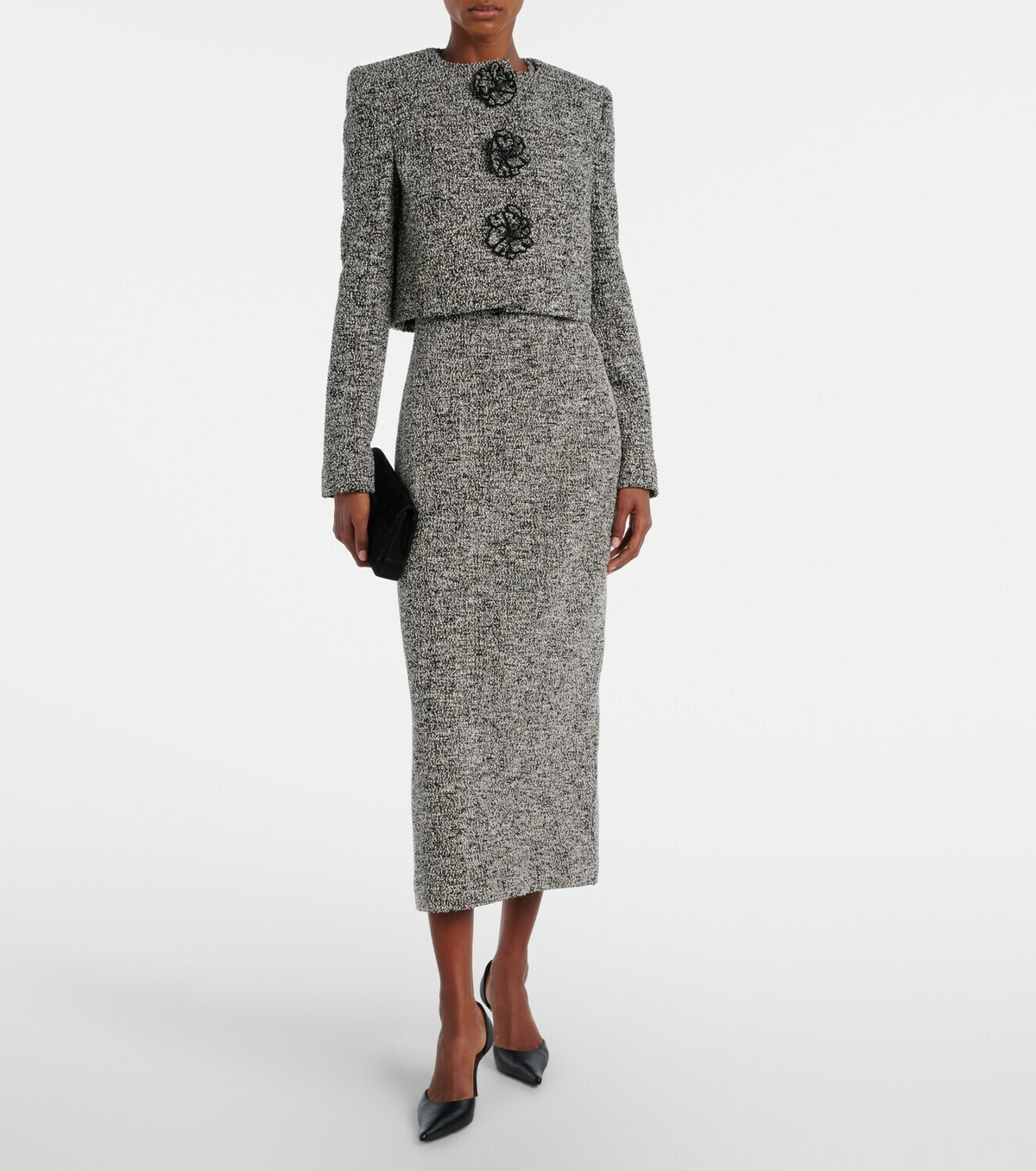 Oscar de la Renta Floral-appliqué cotton-blend tweed jacket