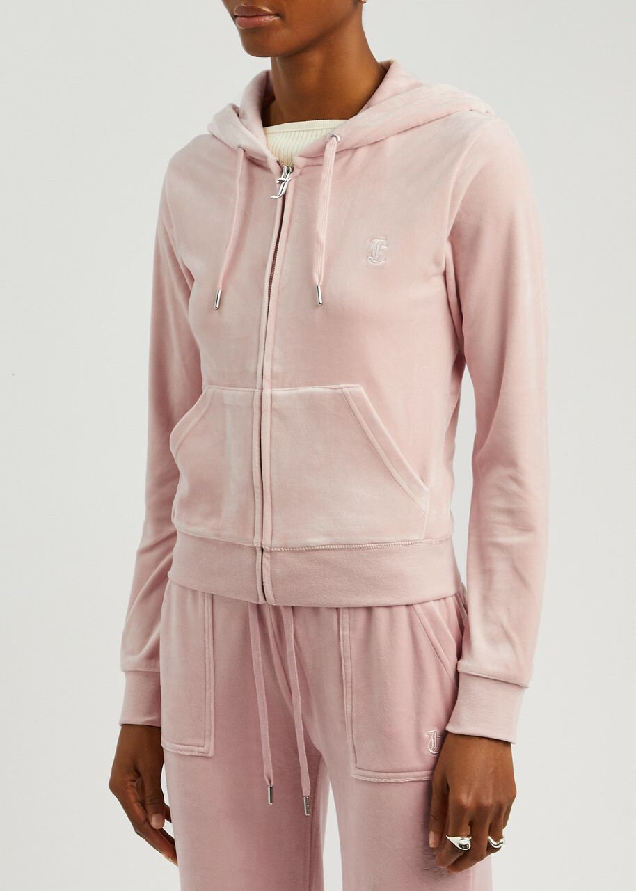 Juicy Couture Classic Robertson Hooded Velour Sweatshirt Light Pink
