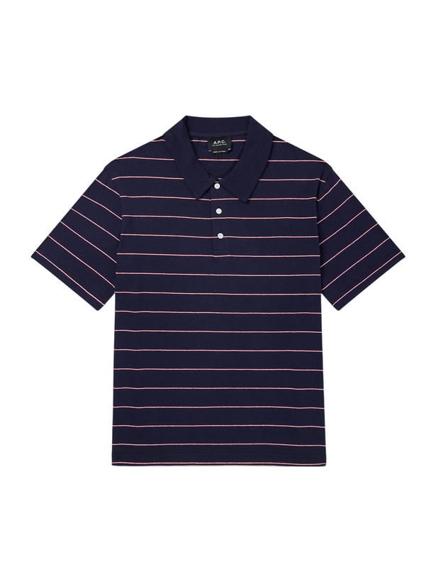 Photo: A.P.C. - Henry Striped Cotton-Blend Jersey Polo Shirt - Blue