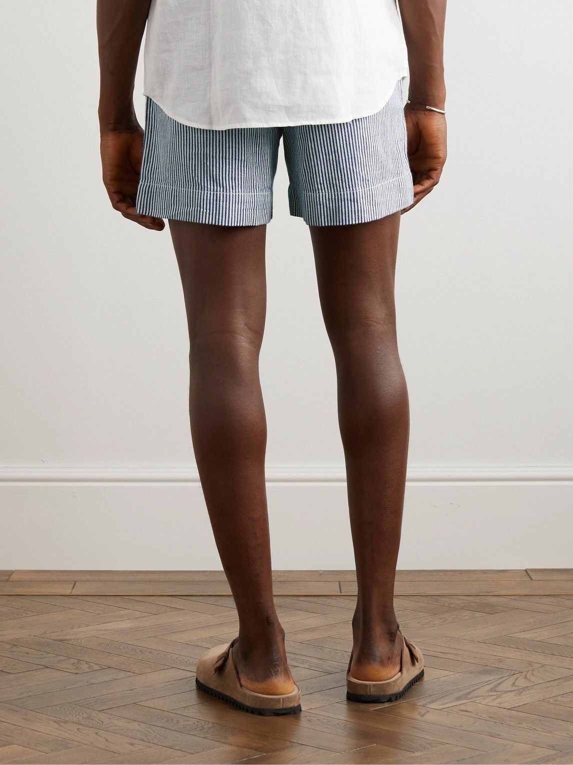 La Paz - Pestana Straight-Leg Striped Linen Drawstring Shorts - Blue