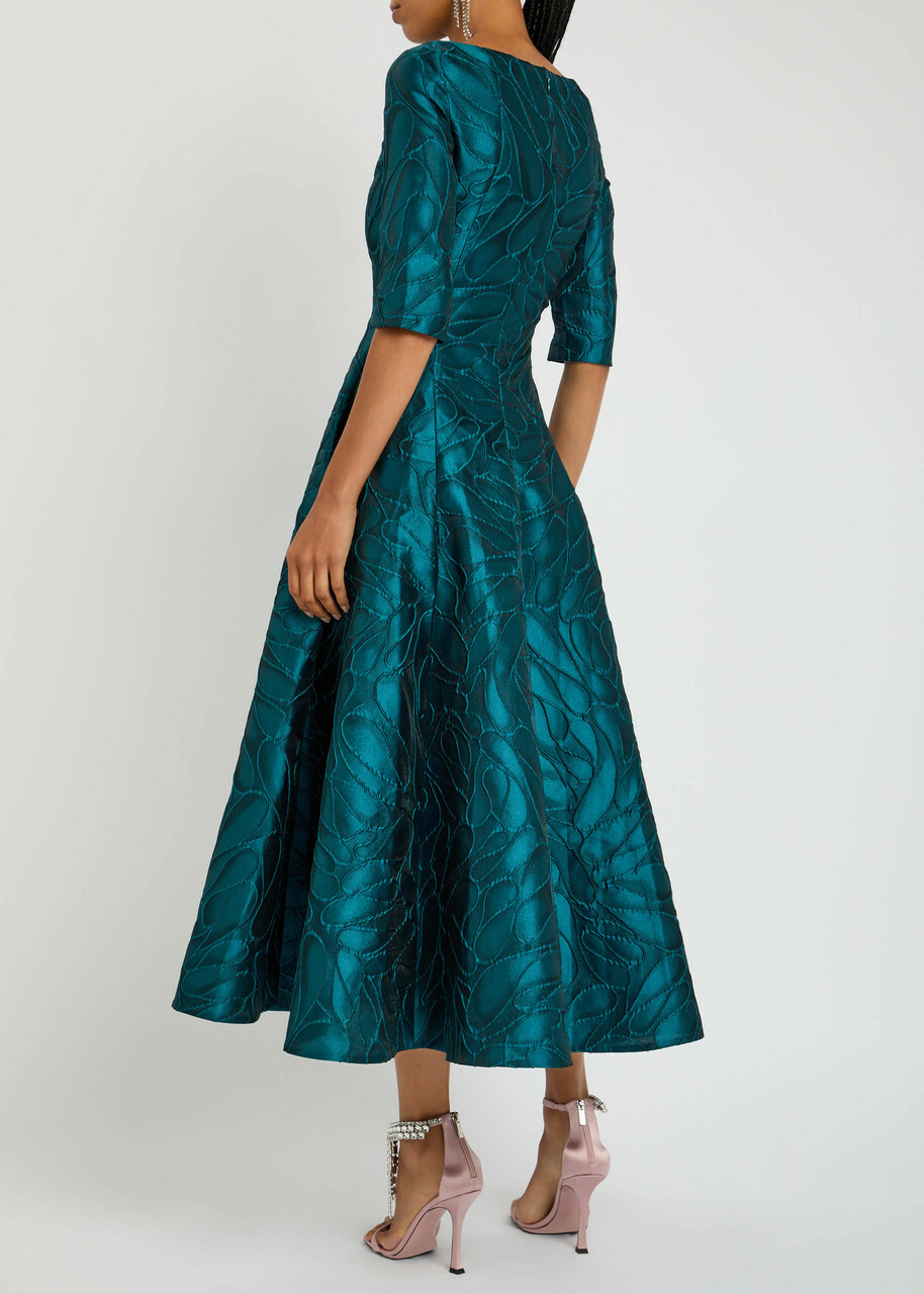 Talbot Runhof Patterned-jacquard Woven Midi Dress Blue
