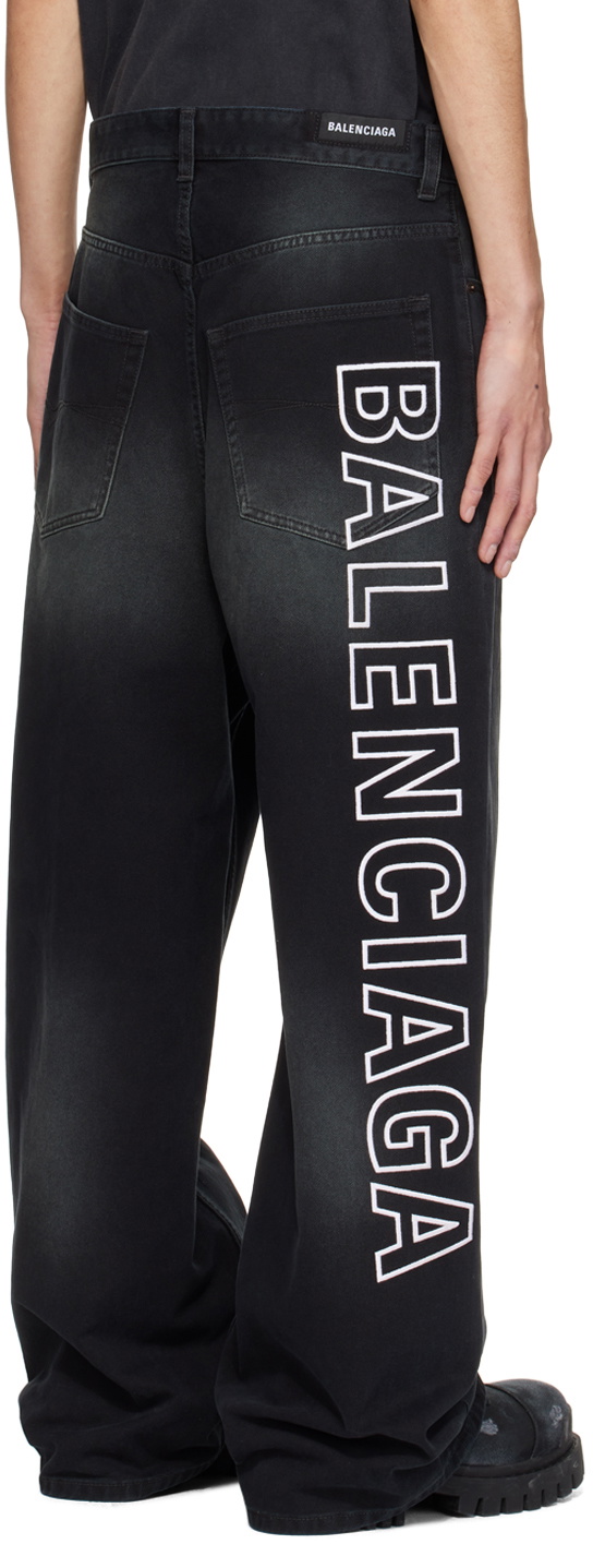 Balenciaga Women's Logo Waistband Baggy Jeans in Black
