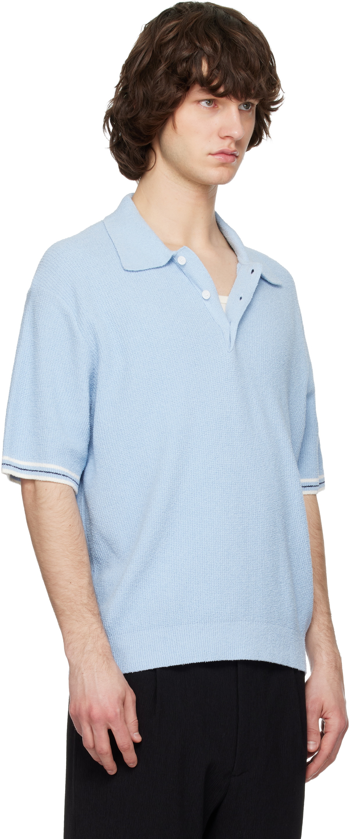 Solid Homme Blue Collared Short-Sleeve Terry Knit Polo